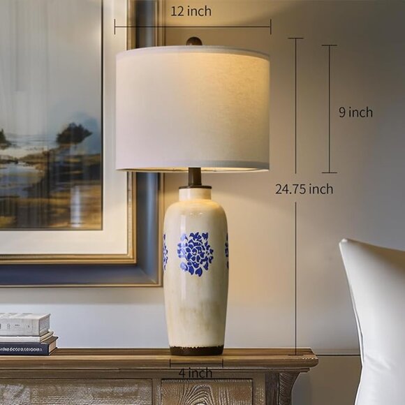 NEW!  24.75" Modern Ceramic Table Lamp for Bedroom Bedside Lamps Blue and White - Picture 4 of 4